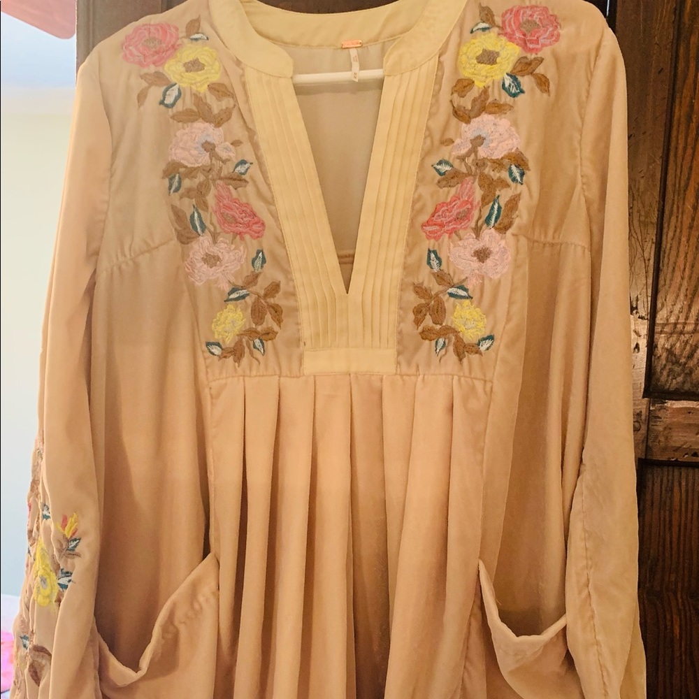 Free People Pink Velvet Floral Embroidered Tunic/Dress